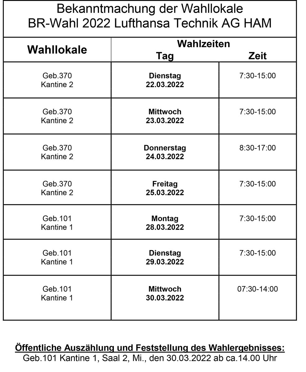 HAM Bekanntmachung der Wahllokale 2022